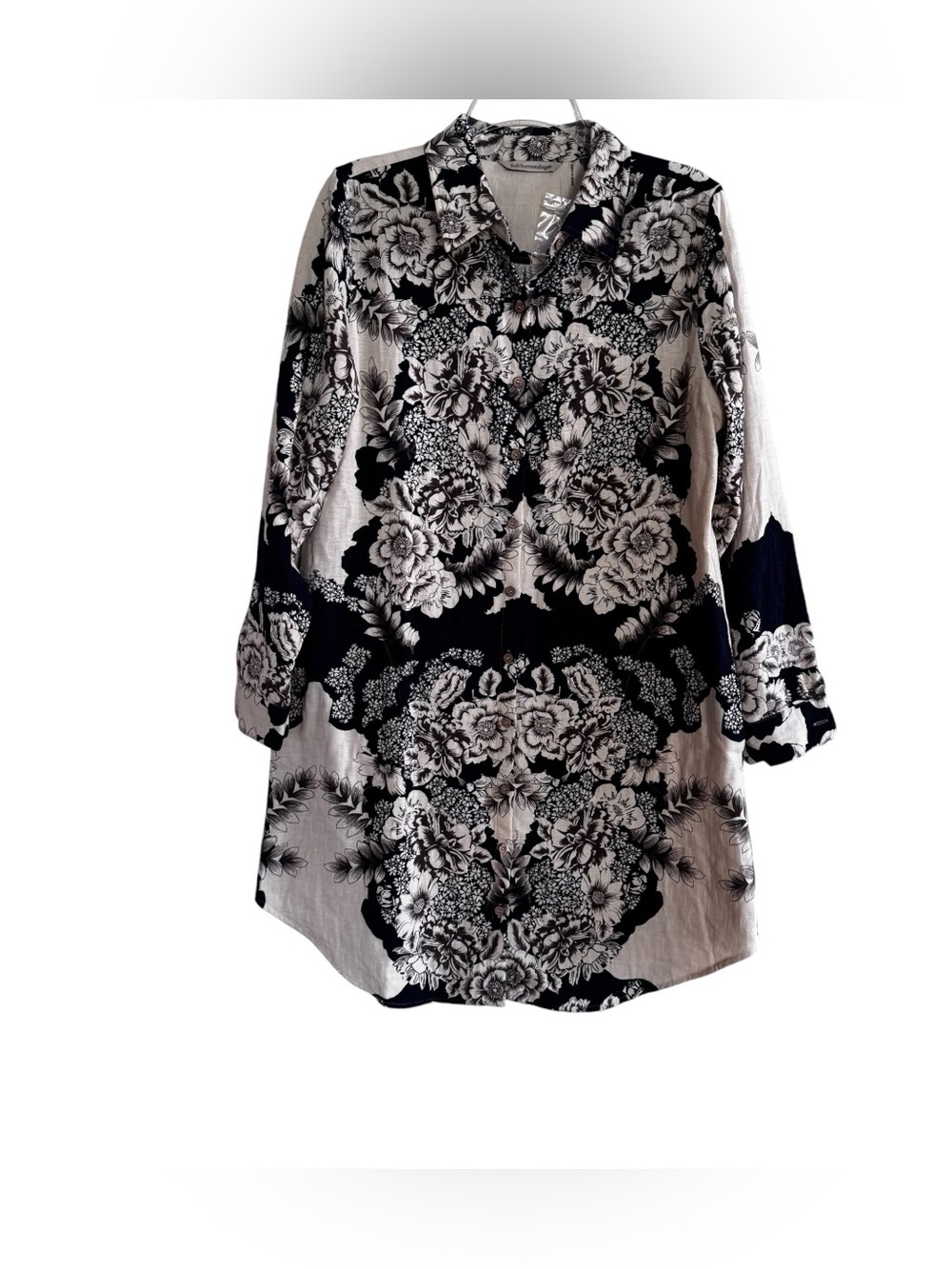 Soft Surroundings St. Remy Floral Button-Up Tunic Top Shirt Dress Botanical M